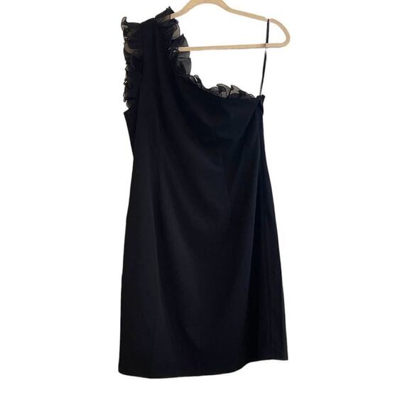 NEW Nordstrom x Maggie London Ruffle One-Shoulder Minidress Sheer Ruffles Sz 14 - Picture 5 of 9